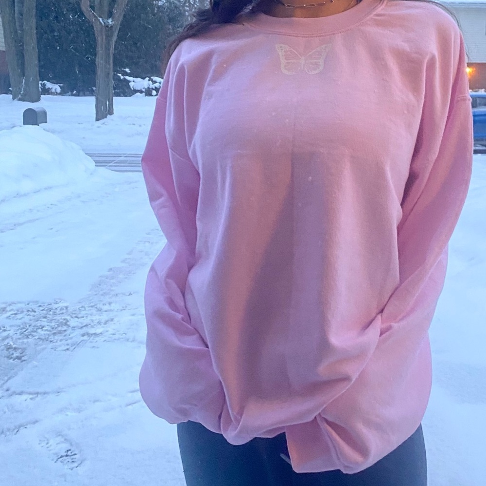 Pink Butterfly Crewneck